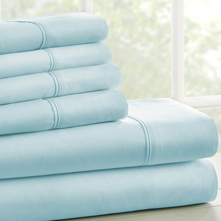 King Size Aqua 6 Piece Wrinkle Resistant Microfiber Polyester Sheet Set Q280-BLKI6788