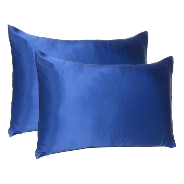 Navy Blue Dreamy Set Of 2 Silky Satin Queen Pillowcases N270-387900