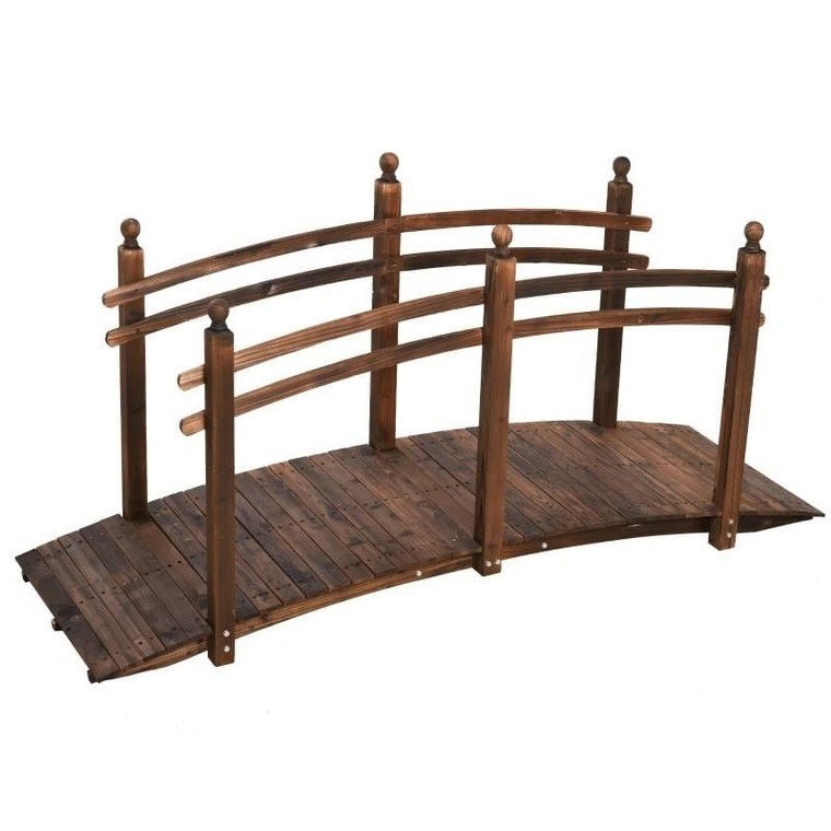 7.5 Ft Wooden Garden Bridge with Hand Rails in Carbonized Wood Finish Q280-THYJU7456