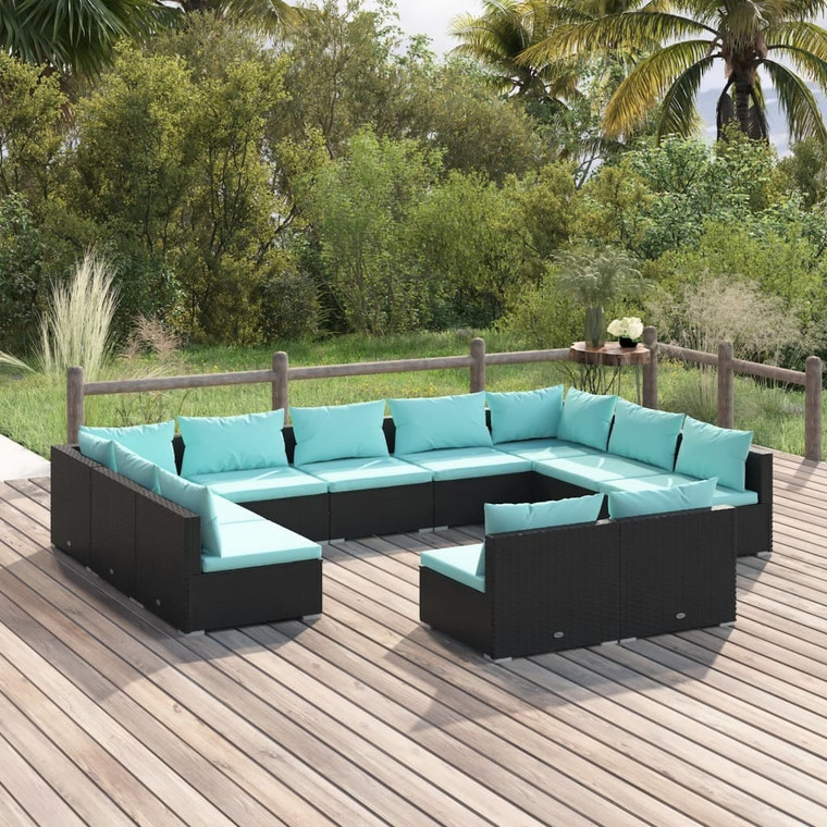 Garden Lounge Set Black, Water blue A949-3102121