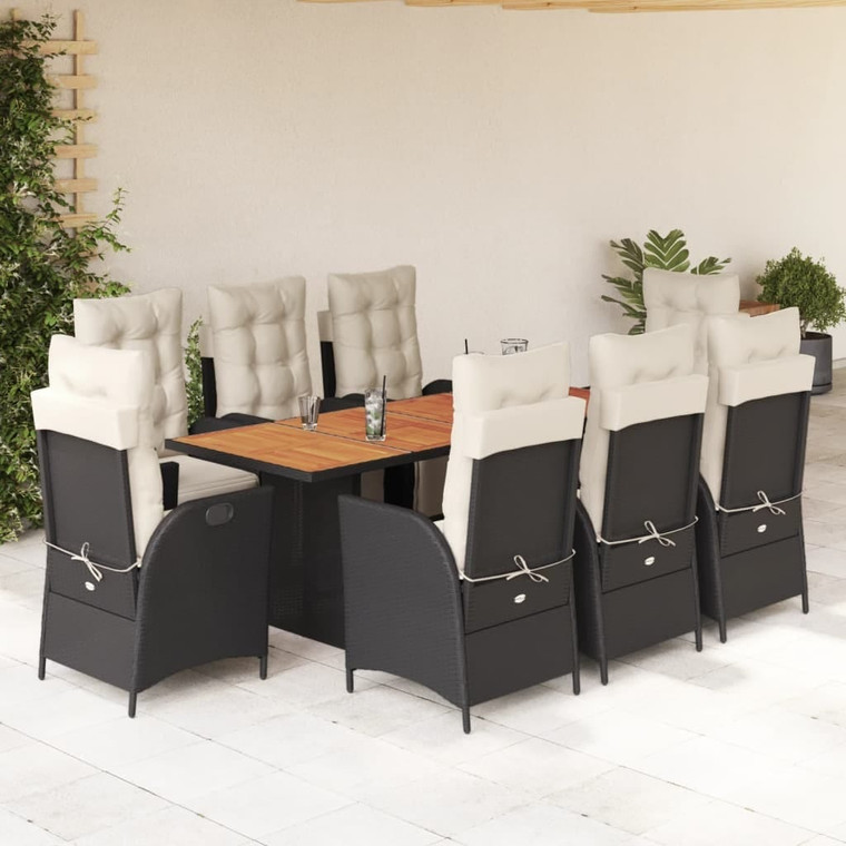 Garden Dining Set Black PE rattan 9 Piece Set A949-3213367