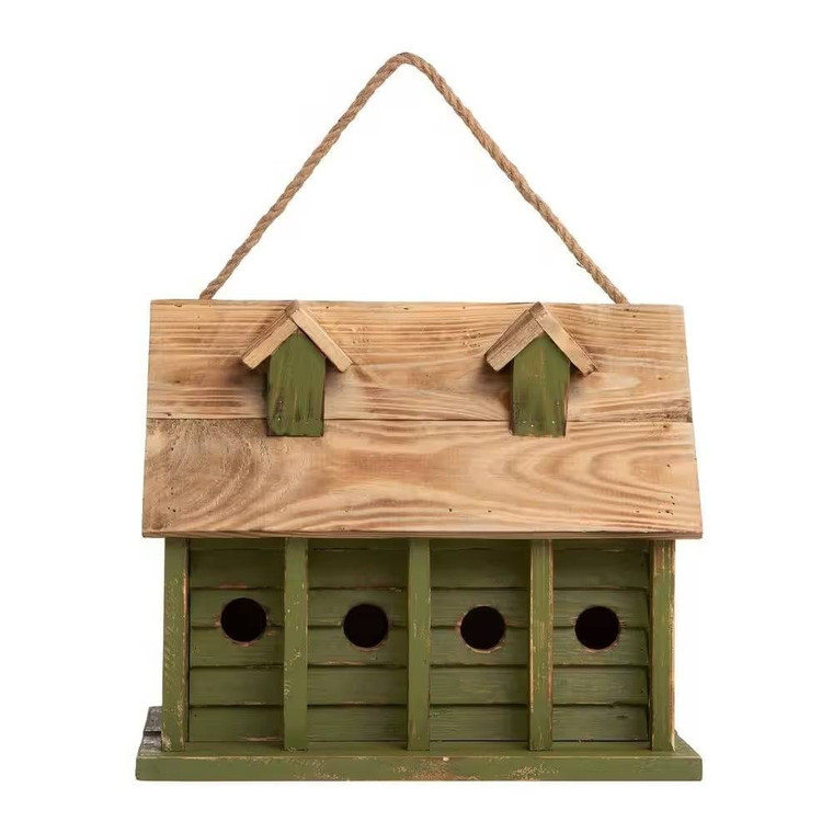 Green Wood Garden Bird House with 1 Compartment and 4 Holes Q280-GWDBHF45136825