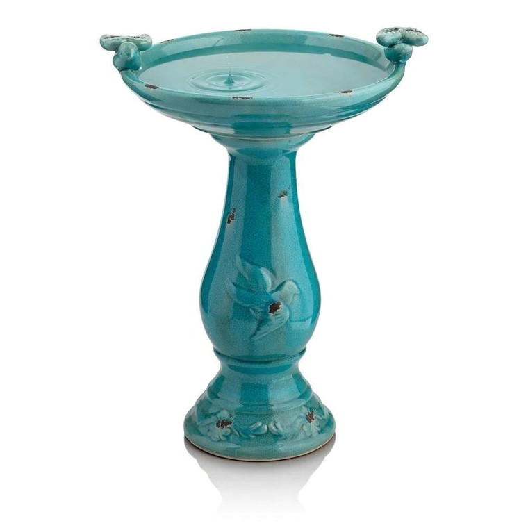 Outdoor Turquoise Blue Ceramic Birdbath Q280-TOCAPB8943157