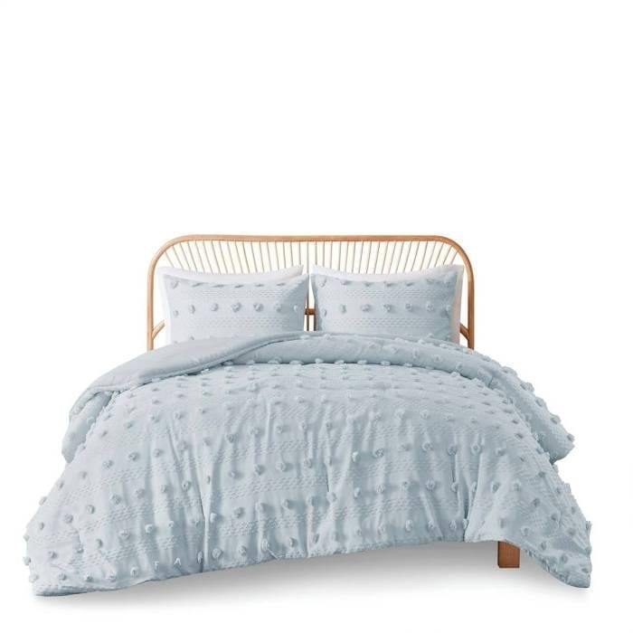 King/Cal King 3-Piece Blue Pompom Microfiber Hypoallergenic Comforter Set Q280-BLFKGN956356