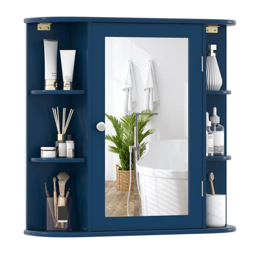 Wall-Mounted Bathroom Mirror Cabinet with Storage Shelves-Blue - Color: Blue D681-JV13502LS