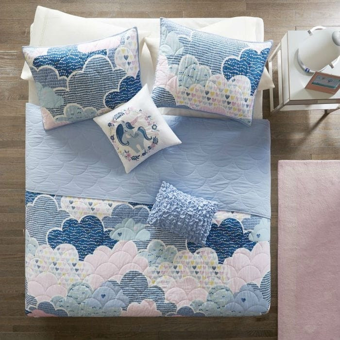Full/Queen Kids Blue Pink Unicorn Clouds Quilt Coverlet Bedspread Set Q280-FQWJIND8909