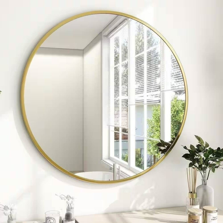 Round 24-inch Circular Bathroom Wall Mirror with Gold Frame Q280-GSFRMBVM495281736