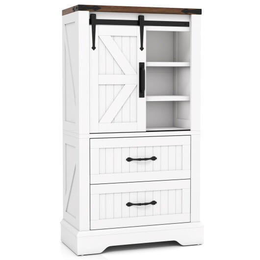 Farmhouse Bathroom Floor Cabinet Freestanding Wooden Storage Organizer-White - Color: White D681-HV10769WH