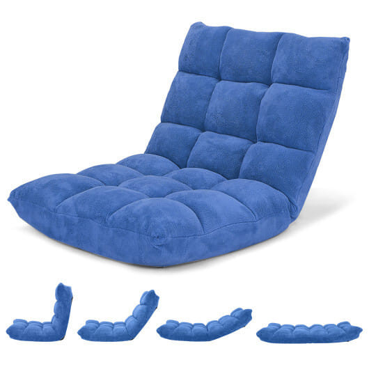 14-Position Adjustable Cushioned Floor Chair-Blue - Color: Blue D681-HV10355NY