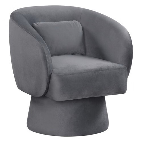 Swivel Accent Chair Upholstered Barrel Chair with Curved Back and Removable Lumbar Pillow-Gray - Co D681-HV10896GR