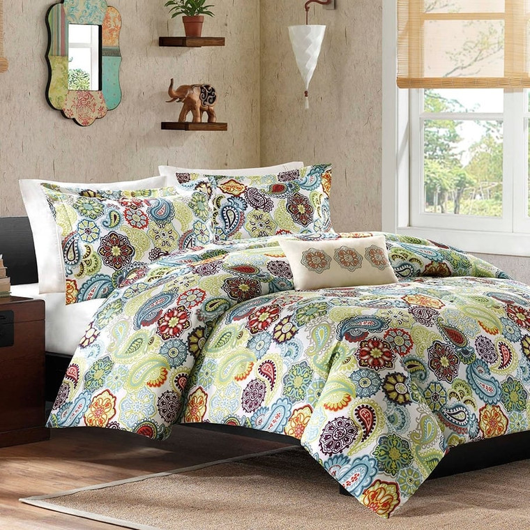 King size Multi Color Paisley 4 Piece Bed Bag Comforter Set Q280-MZCS8196511