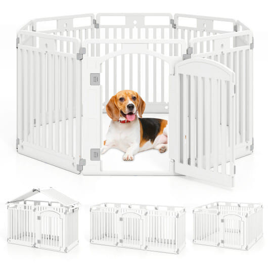 8-Panel Tall Plastic Dog Fence Indoor Outdoor Puppy Pen with Locking Door-White B593-PW10120