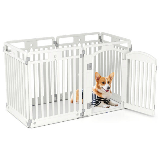 6-Panel Tall Dog Playpen Foldable Pet Fence with Locking Door-White B593-PW10119