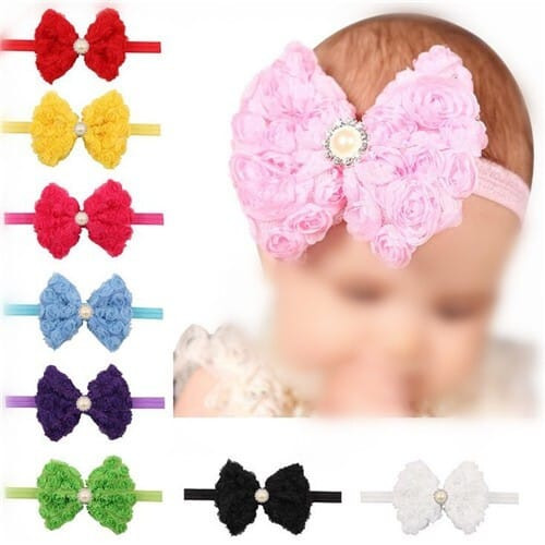 (12 pcs Per Unit) Gorgeous Flowers Cluster Design Bowknot Baby Hair Bands A392-bbj062