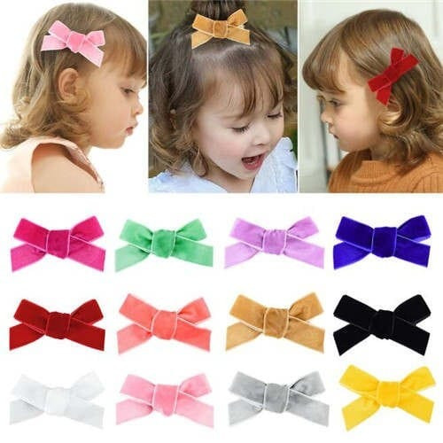 (12pcs) Velvet Bowknot Design Baby Gril Hair Clip Set A392-bbj140