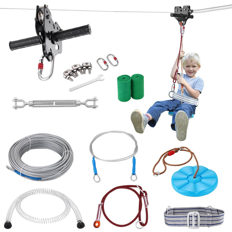 Zipline Kit for Kids and Adult, 160 ft Zip Line Kits Up to 330 lb, Backyard Outdoor Quick Setup Zip E415-BXGHSTJ160YCG288UV0