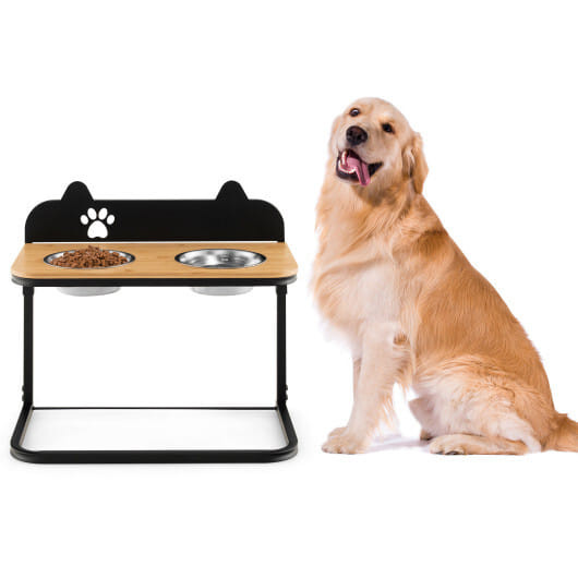 Dog Bowl Stand with 2 Stainless Steel Food Water Bowls B593-PU10002