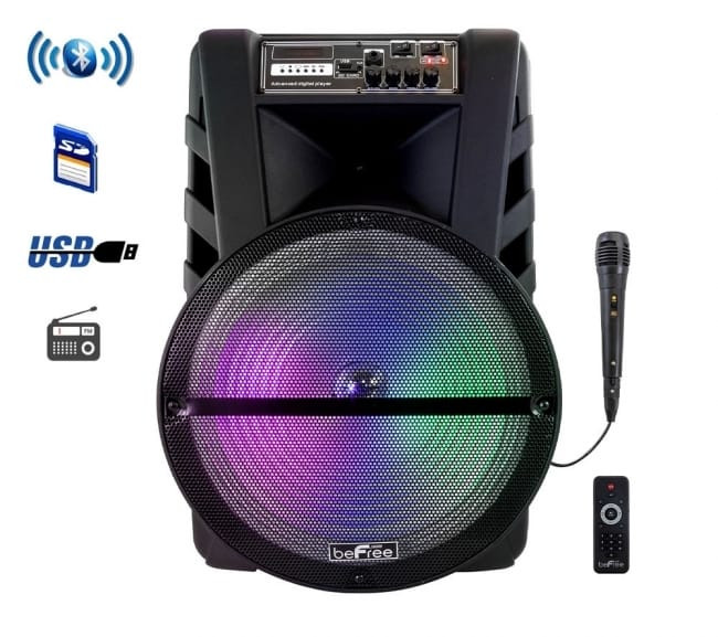 beFree Sound 15 Inch Bluetooth Portable Rechargeable Party Speaker with LED Lights D970-BFS-1519