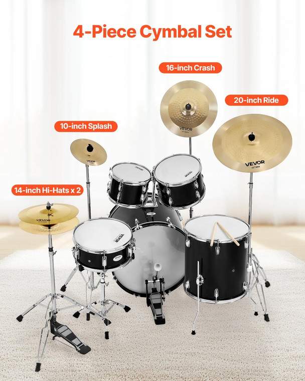 Cymbal Pack, 4 Pieces Cymbals for Drum Set, Alloy Cymbals Drum Set Includes 14-inch Hi-Hats, 16-inc E415-CPTZCPTZ4ZXGNAZD1001V0