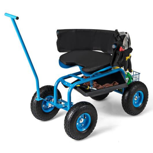 Costway Rolling Garden Cart with Height Adjustable Swivel Seat and Storage Basket-Blue - Color: Blue D681-walmart-GT4031BL