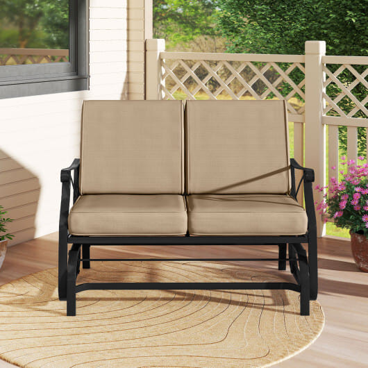 Outdoor 2-Person Glider Rocking Chair Loveseat with Thick Cushions and Metal Frame-Brown - Color: B D681-NP12161CF