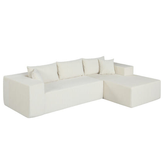 Modular Sectional Sofa Corduroy Upholstered L-shaped Sofa Couch with Deep Seats-Beige - Color: Beige D681-HV11011BE+
