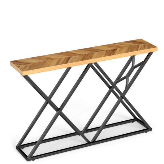 55 Inch Console Table with Solid Metal Frame and Storage-Wood - Color: Wood D681-JV13292CF