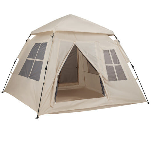 4 Person Camping Tent Portable Automatic Easy Setup with Rainfly and 2 Doors - Color: Beige D681-NP12991