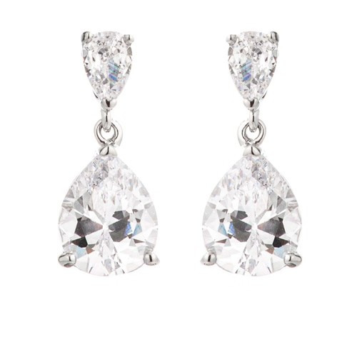 Rhodium Plated Double Pear Drop Earrings R599-E50221R-C01