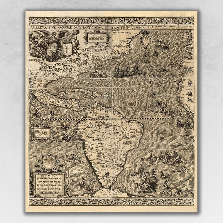 Vintage 1598 Map Of The Americas Unframed Print Wall Art N270-391930