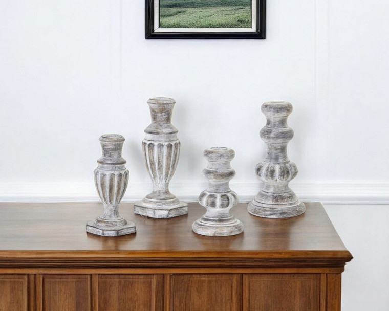 Set of Four White Washed Resin Tabletop Candle Sticks N270-517605