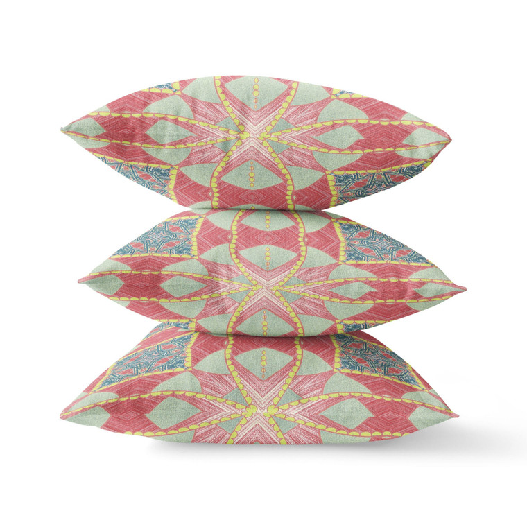 18" X 18" Red And Aqua Blown Seam Geometric Indoor Outdoor Throw Pillow N270-418188