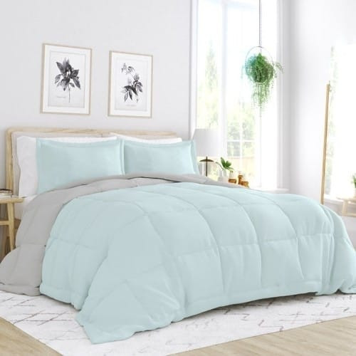 Full/Queen size 3-Piece Microfiber Reversible Comforter Set Aqua Blue and Grey Q280-GRTR5677