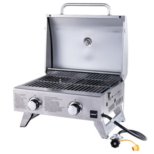 Stainless Steel Propane Grill with Lid for Outdoor Camping Tailgating Picnic Party-Silver B593-NP11463
