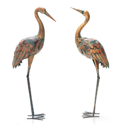 Set of 2 Crane Garden Statues Standing Metal Crane Sculptures Bird B593-GT3851