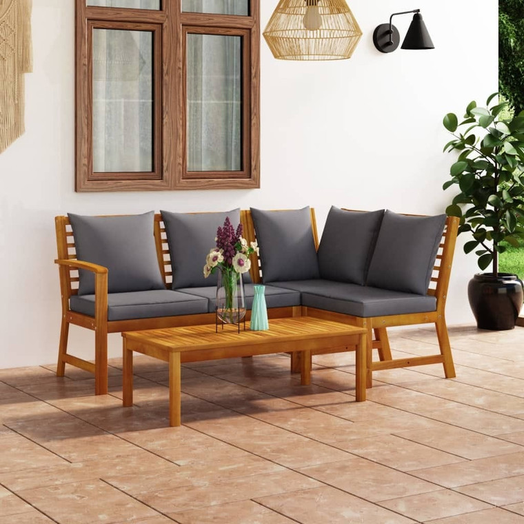 Garden Lounge Set Dark grey, Wood Solid Acacia wood, Polyester A949-3057778