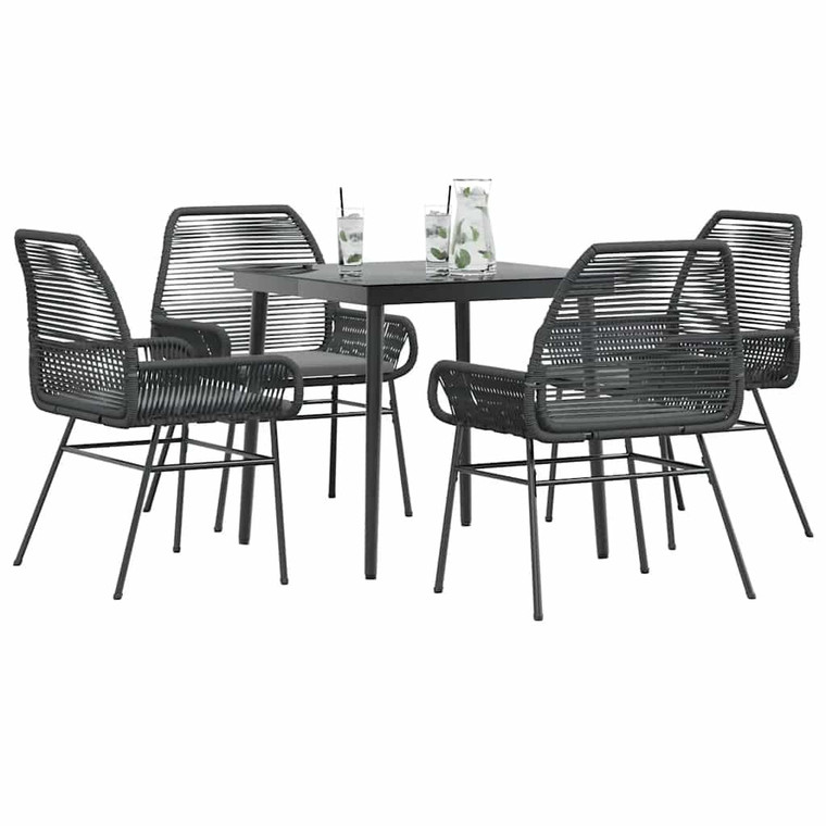 Garden Dining Set Black Poly Rattan Medium Removable Covers A949-3334465