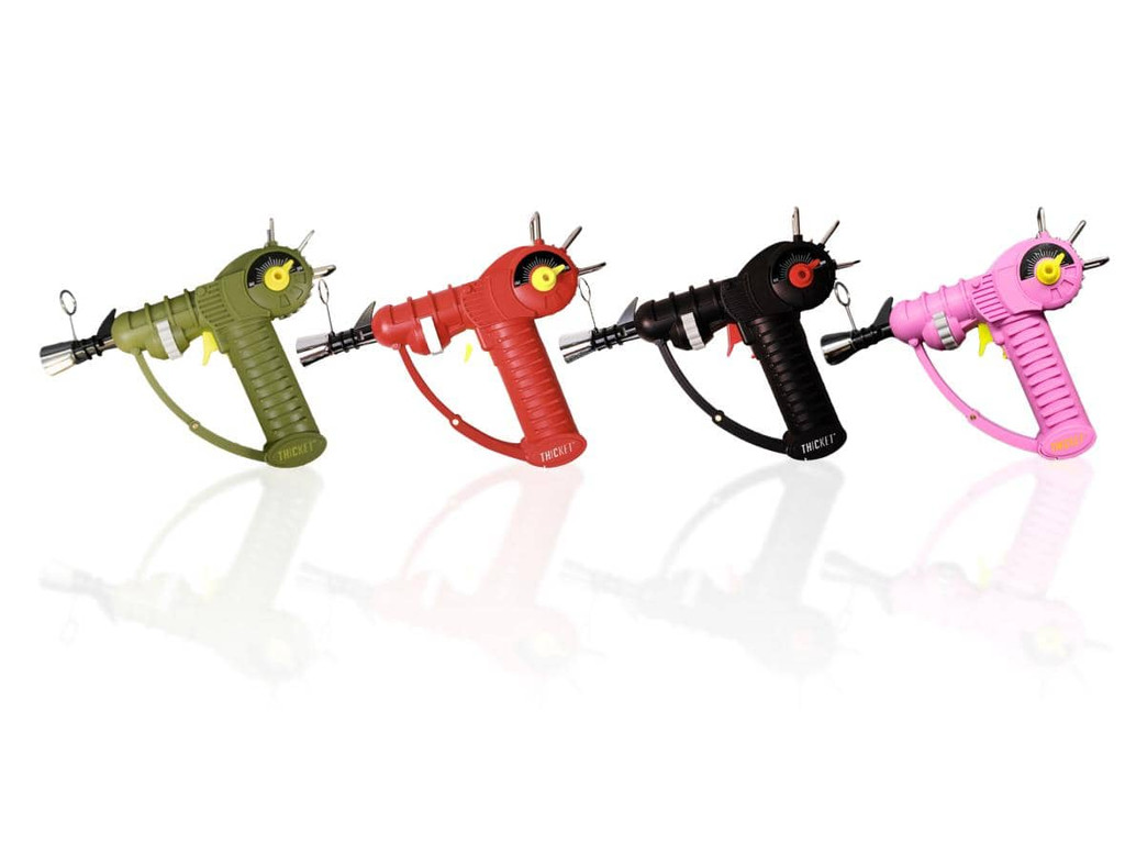 Thicket Ray Gun spacegun shaped torch in and olive green, red black or pink color.