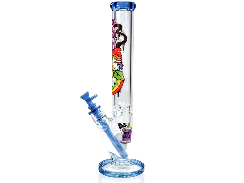 Illustrative Glass Straight Bong 15.5 inches by Nicky Davis