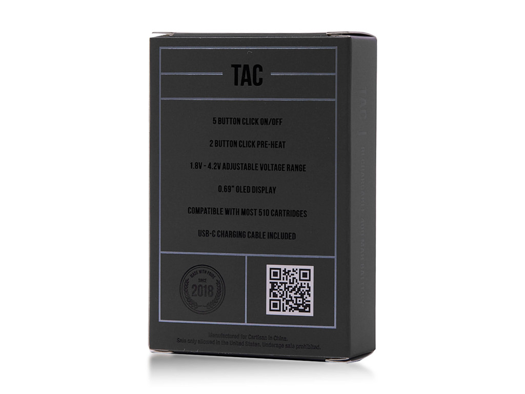 Tac 510 VV Cartridge Vape Battery by Cartisan