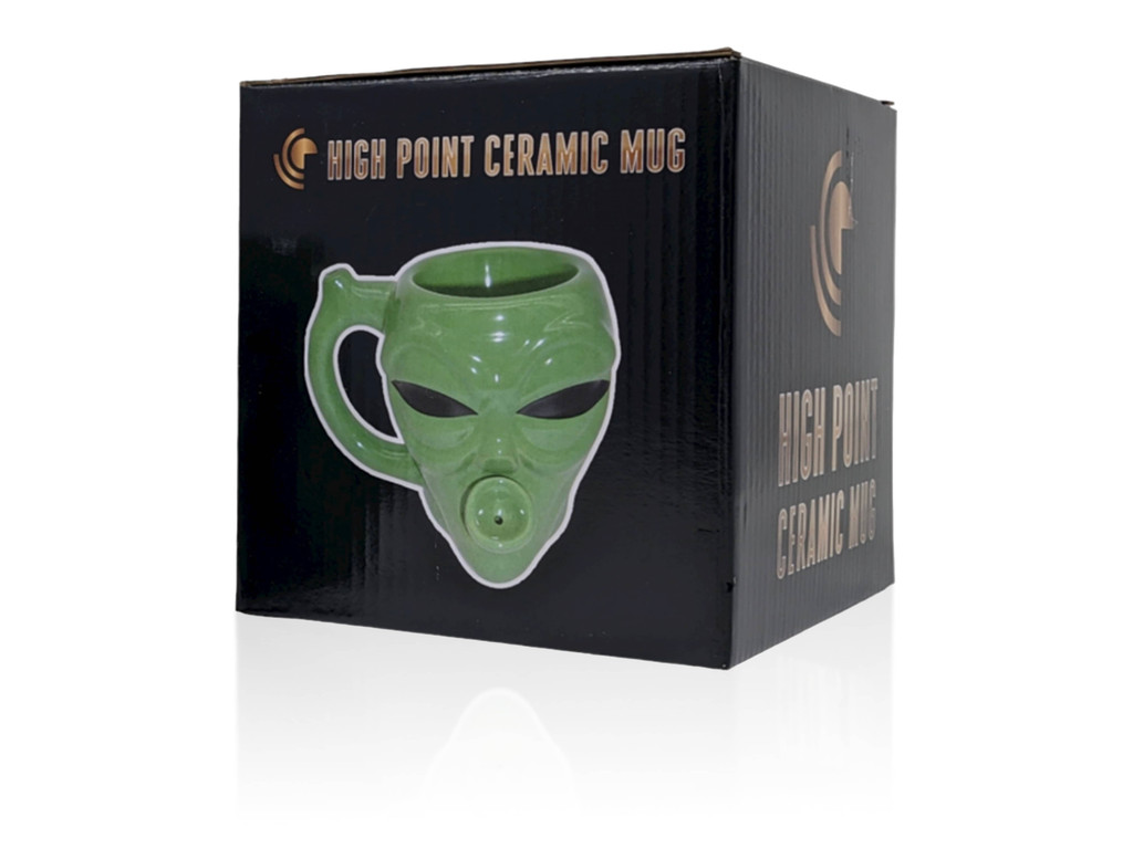 Green Alien Ceramic Mug Pipe by High Point