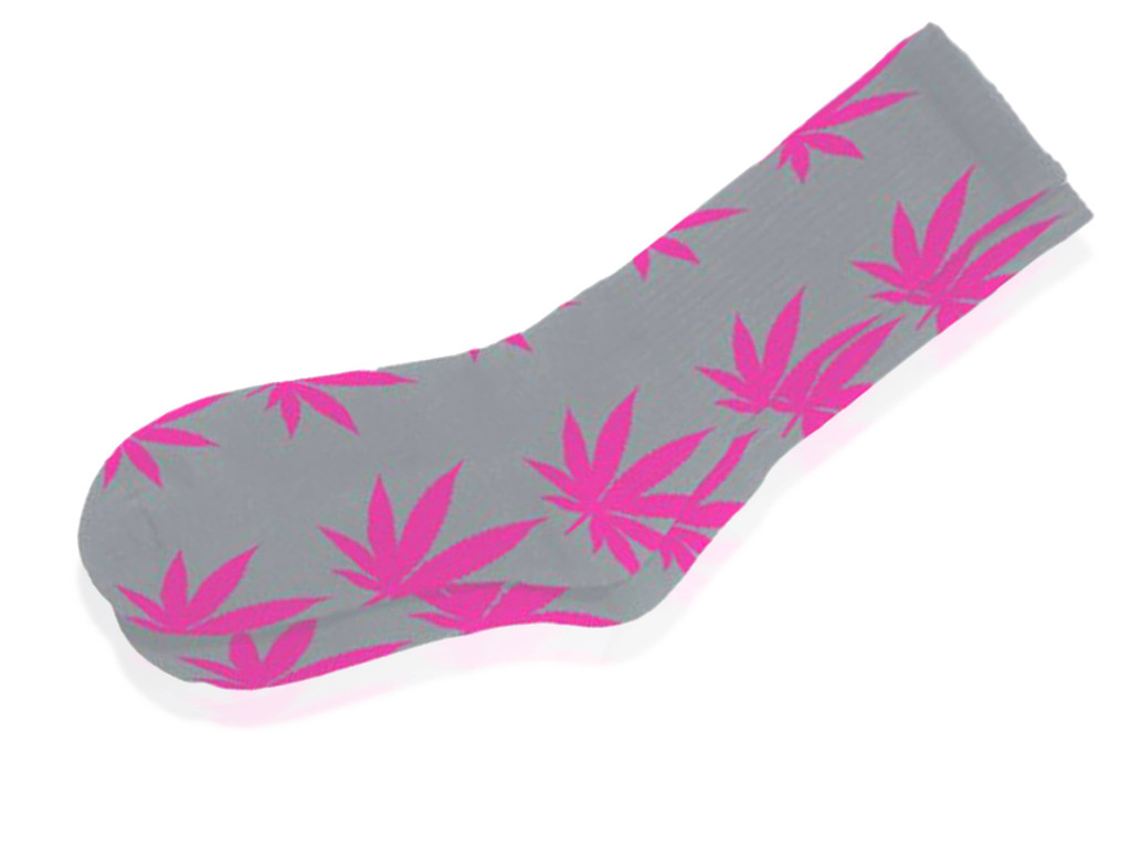 Pink Marijuana Leaf Grey Socks by Blazing Buddies