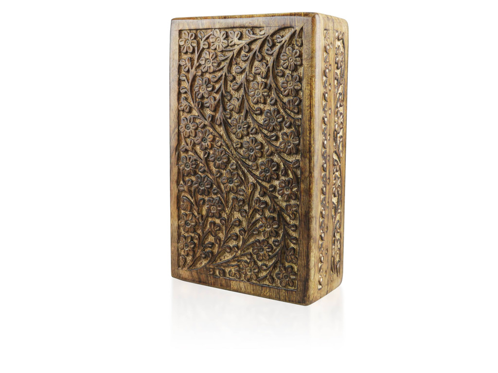 Floral Wooden Carved Stash Box 10" x 6"