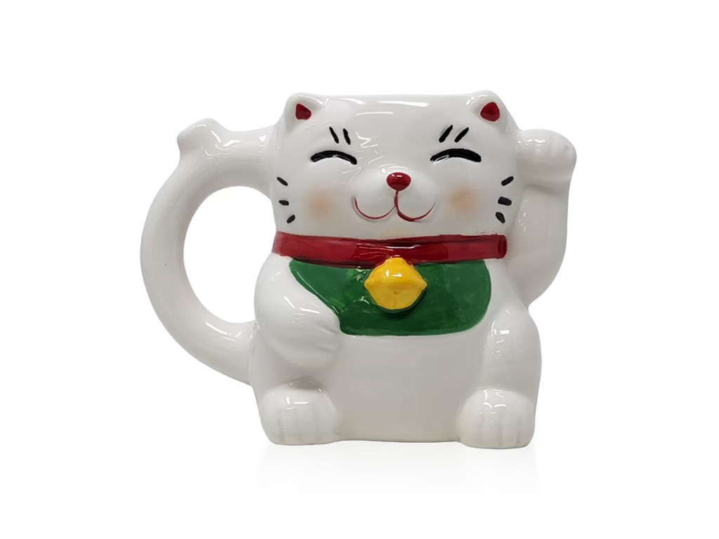 Ceramic Lucky Cat Mug Hand Pipe by High Point Glass