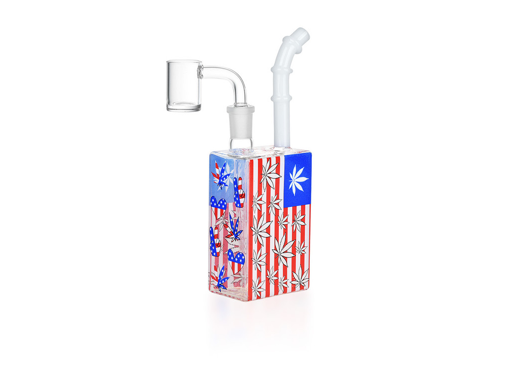 Patriotic Leaf Juice Box Glow Glass Dab Rig