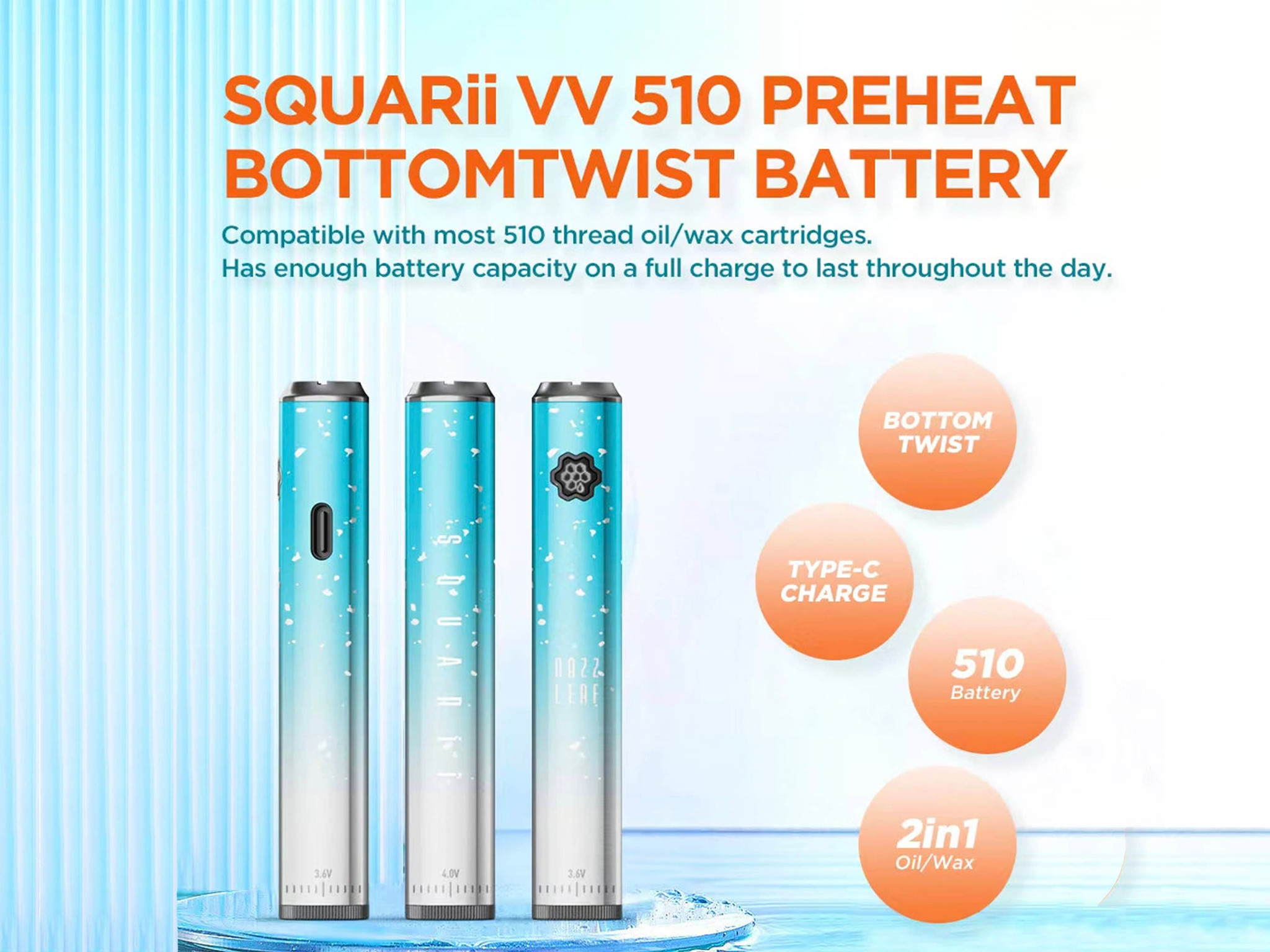 SQUARii VV Bottom Twist 510 Battery | Dazzleaf