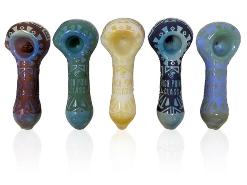 Sand Blasted Aztec Design Hand Pipe by High Point Glass