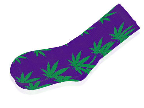 Green Marijuana Leaf Purple Socks by Blazing Buddies