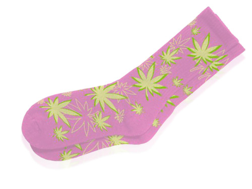 Yellow Weed Leaf Pink Socks by Blazing Buddies