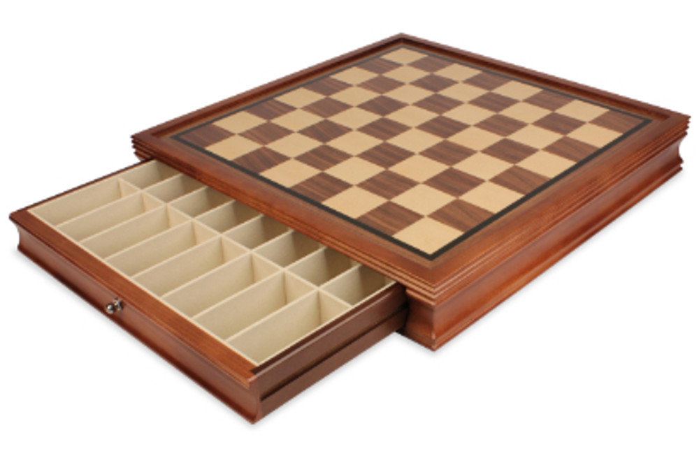 glass chess set with wooden case